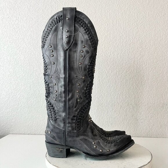 Lane COSSETTE Womens Cowboy Boots 6 Black Leather Western Cowgirl 15" Tall - Picture 2 of 12